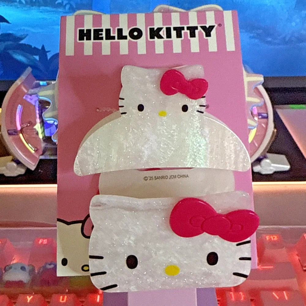 Hello Kitty Hair Claw Clip 2 Pack Pink Bow White Glitter Pearlescent 2025 Sanrio